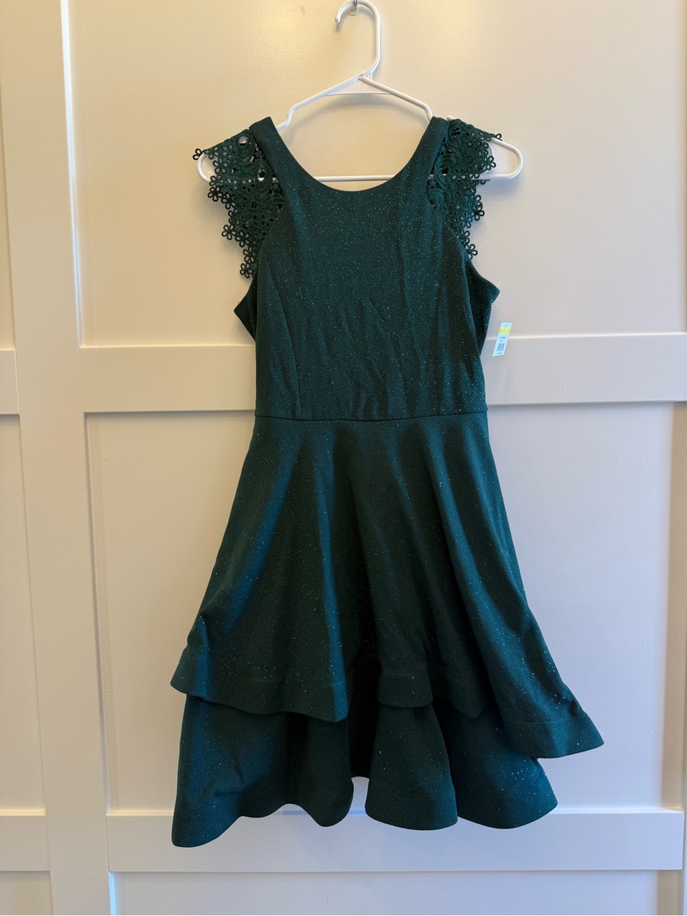 Girls Size 16 Emerald Green Glitter Dress Embroidered Sleeves Special Occassion